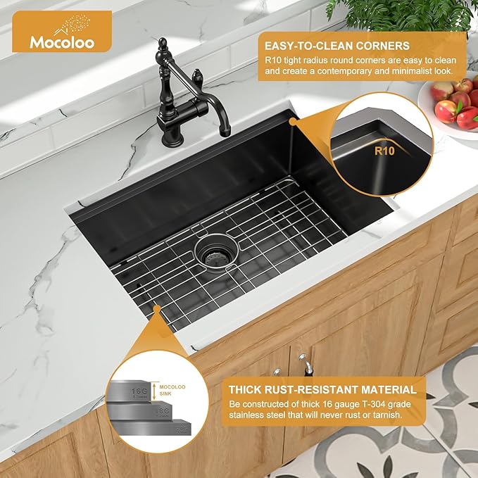 Black Undermount Kitchen Sink - Mocoloo 27x19 Inch Undermount Workstation Kitchen Sink Gunmetal Black 16 Gauge Stainless Steel Single Bowl Handmade Sink Basin