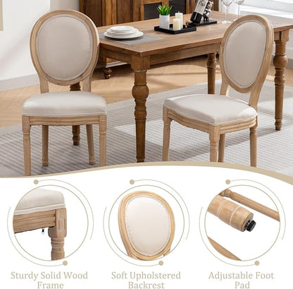 Linen Wooden Dining Chair Set of 4, Upholstered Farmhouse Dining Chair with Solid Wood Frame, Kitchen & Dining Room Chairs for Living Room, Restaurant, Bedroom (Beige-Padded, Set of 4)