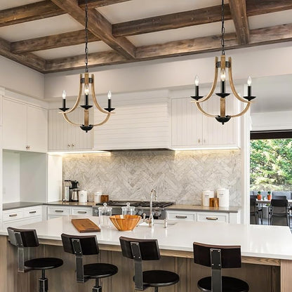 LAMPKEDUO Farmhouse Chandelier for Dining Room 3-Light 19" Wide Adjustable Kitchen Island Pendant Lighting, Rustic Hanging Light Fixture for Entryway Foyer Bedroom Living Room,