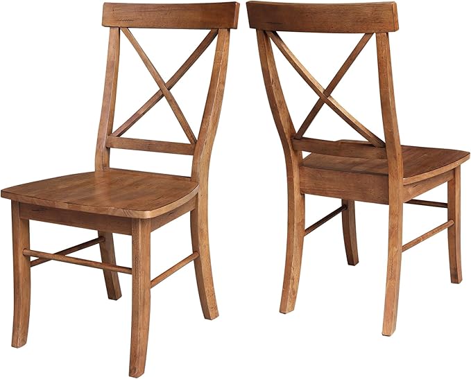 IC INTERNATIONAL CONCEPTS Set of Two Solid Wood X-Back Chairs in Distressed Oak