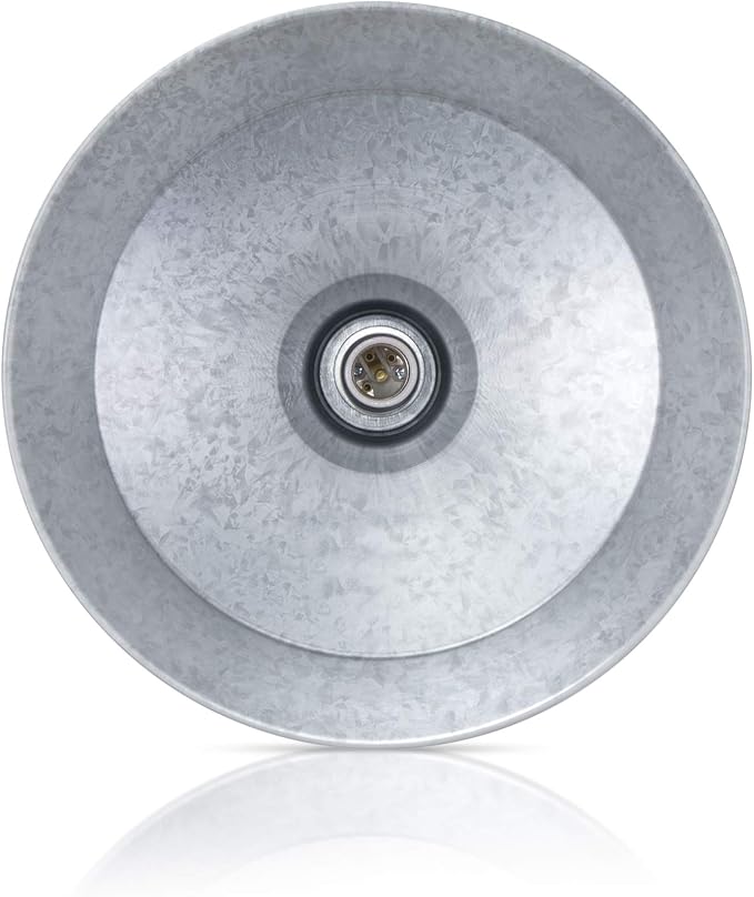 14-inch Industrial Galvanized Pendant Barn Light Fixture with 10ft Adjustable Cord, Ceiling-Mounted Vintage Hanging Light Fixture for Indoor Use, 120V Hardwire, E26 Base LED Compatible, UL Listed