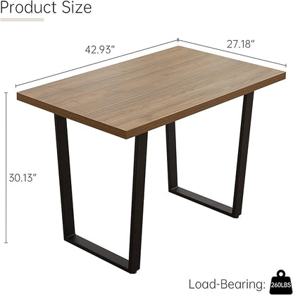 HIPIHOM 42.9 Modern Dining Kitchen Table for 4, Space-Saving Rectangular Design with Metal Legs, Suitable for Dining Room Kitchen Restaurant (Walnut Table)