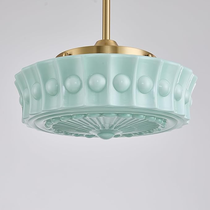 FCTWAKS Schoolhouse Pendant Fixtures, 14" Mid Century Modern Brass Gold Milk Green Glass Pendant Light, Adjustable Height, Vintage Ceiling Hanging Lighting for Dining Room,Hallway,Kitchen Island