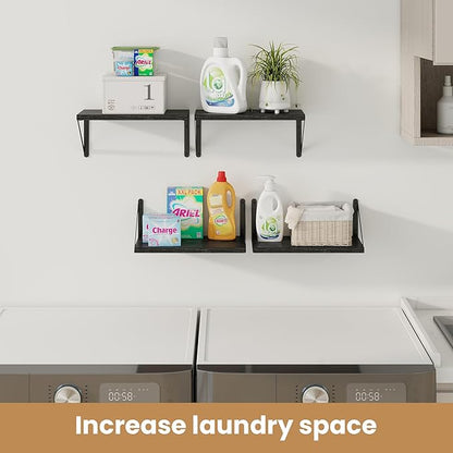 Heimlove Floating Shelves for Wall Set of 3,Light Wood Wall Mounted Bookshelf Decorative Shelf for Living Room Bathroom Bedroom Kitchen Laundry Pictures Plants Books Cats TV,Black
