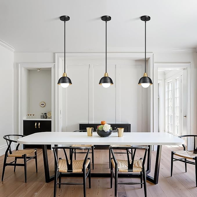 Industrial Kitchen Pendant Light Fixtures: 6 Inch Metal Modern Chandelier - Adjustable Farmhouse Black and Gold Pendant Lighting for Kitchen Living Room Bedroom