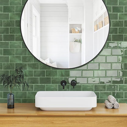 STICKGOO Peel and Stick Backsplash Subway Tiles, 10 Sheets of 12" x 12" - 3D Adhesive Peel and Stick Tile Backsplash for Kitchen, Bathroom, Wall Tile (Thicker Design, Forest Green)