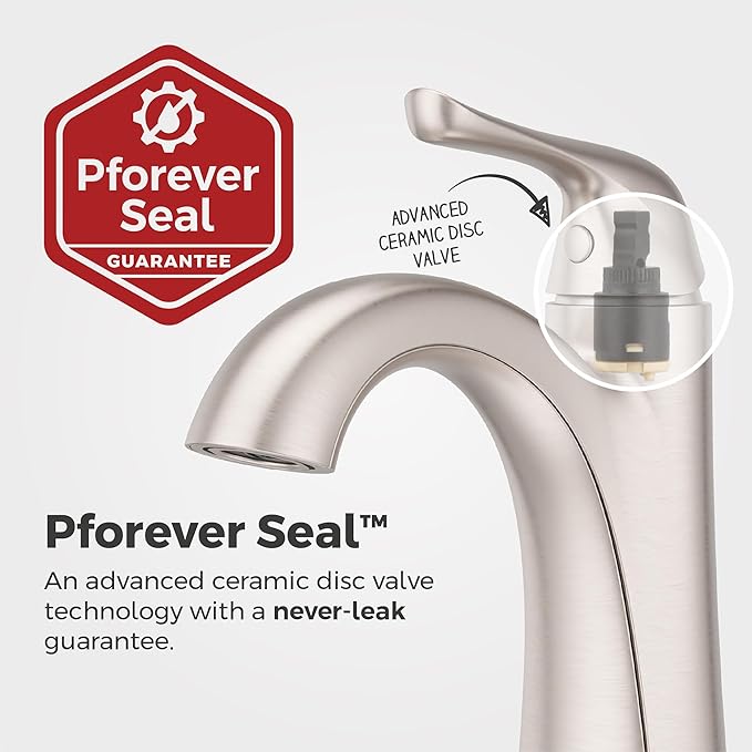 Pfister Willa Single Handle Bathroom Sink Faucet 1 Hole NSF Certified Spot Defense Brushed Nickel Finish with Push & Seal Drain WaterSense Compliant Vanity Faucet LF042MALGS