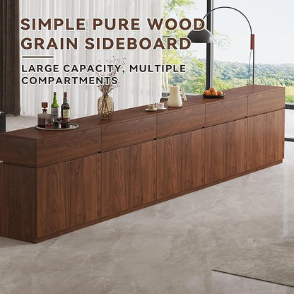 157.5" Buffet Cabinet with Drawers & Door, Console Table, Set of 5 Modular Stackable Sideboard Coffee Bar Cabinet with Adjustable Shelves, Matte Walnut Storage Accent Credenza for Living Room