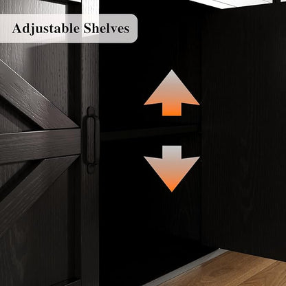 BestHaped 65 Inch Farmhouse Buffet Cabinet with Storage, Black Sideboard Buffet Cabinet with Adjustable Shelves & 3 Drawers, Buffet Table Coffee Bar Wine Bar Storage for Kitchen & Living Room