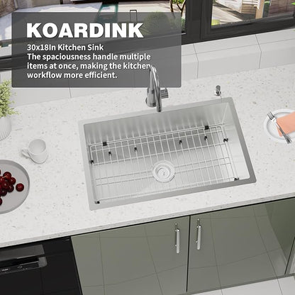 Kitchen Sink, 30x18 Inch Stainless Steel Drop In Kitchen Sink Modern Undermount Single Bowl Kitchen Sink Gift Combo-SS Grid,Silicon Mat,Drain Strainer Set Compatibility With Various Kitchen