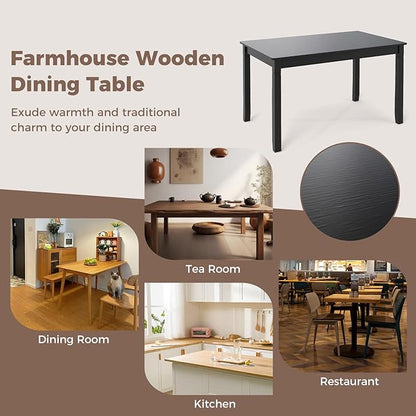 Giantex Dining Table for 4 People, 48"x 29" Kitchen Table with Wood Legs, Load 330 Lbs, Rectangular Dinner Table for Small Space, Dinette, Apartment, Living Room, Dining Room (Black)