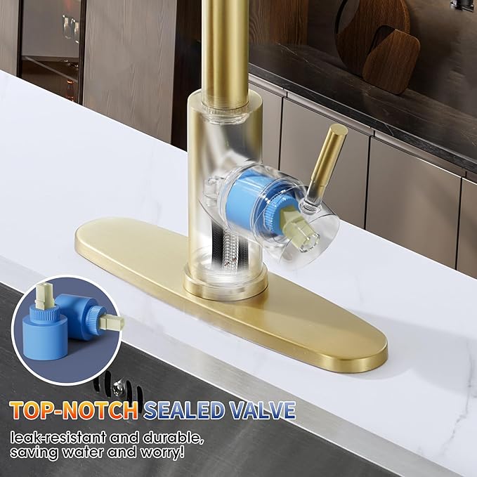 Brushed Gold Kitchen Faucets with Cartridge Replacement, High Arc Single Handle Stainless Steel Kitchen Sink Faucet for 1 or 3 Hole, Ideal for Farmhouse RV Laundry Bar Camper & Commercial