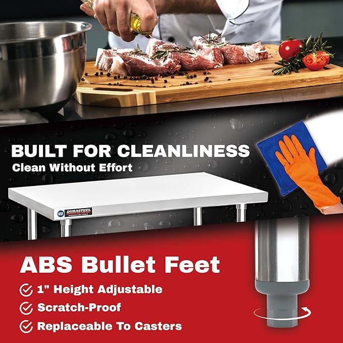 DuraSteel 24x84 Stainless Steel Work Table - NSF Commercial Prep Metal Table - Outdoor Pizza Oven Stand w/Under Shelf - Kitchen Island Laundry Utility Garage Microwave Stand Large Rolling Storage Cart