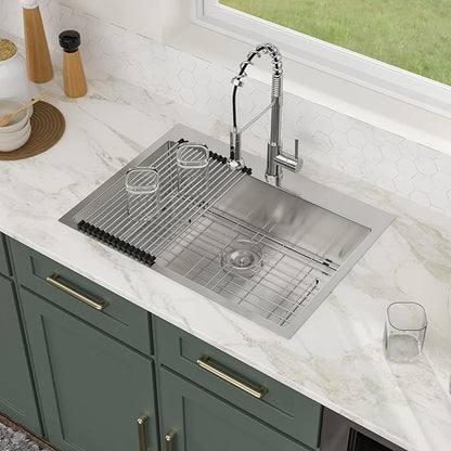 Logmey 30 Inch Drop In Kitchen Sink 30x22 In Handmade Stainless Steel Topmount Sink 16 Gauge Overmount Kitchen Sink Single Bowl Sink 30x22x9 Inches Handmade Sink