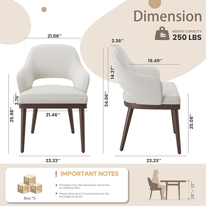 MALOL Wooden Dining Chairs Set of 6, Modern Fabric Upholstered Dining Room Chair, Kitchen Side Chairs, Farmhouse Dinner Chair with Open Back for Kitchen, Beige
