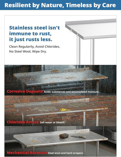 Atelicf All-Stainless Steel Prep Table, 30 X 48 Inch, with Rounded-Edges and Adjustable Undershelf, Heavy-Duty Build for Outdoor Use,Restaurants,Hotels,Workshops,Kitchens,Gardens, and Garages