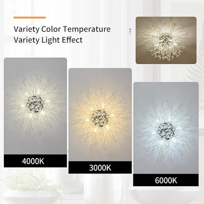 CM MZY Chrome Firework Flush Mount Ceiling Light Fixture, Modern Crystal Sputnik Firework Ceiling Lights, 6-Light Close to Ceiling Lighting Fixtures for Bedroom Kitchen Hallway Entryway