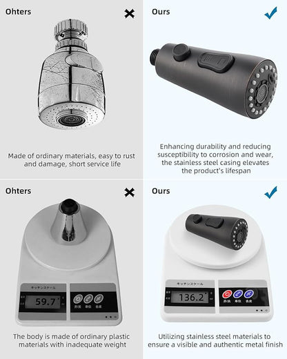 Hibbent Stainless Steel Pull Down Spray Head Replacement with 15 Adapters, NSF/ANSI/CAN 61 & CUPC Certified 3-Function Kitchen Faucet Nozzle Compatible with Moen, Delta, Kohler, Oil-Rubbed Bronze
