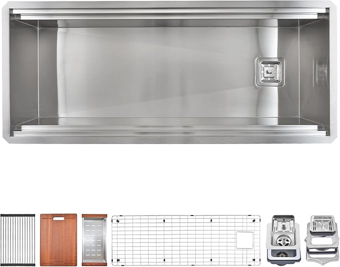 Undermount Kitchen Sink 45 inch,16 Gauge Stainless Steel Single Bowl Undermount Sink Two-Tiered Ledge,Spacious & Large Kitchen Sink Offset Drain (45" X 19")