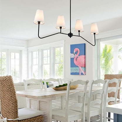 VILUXY Classic Linear Chandelier Off-White Fabric Modern Kitchen Island Pendant Lighting for Indoor, Dining Room, Living Room, Restaurant 4-Light