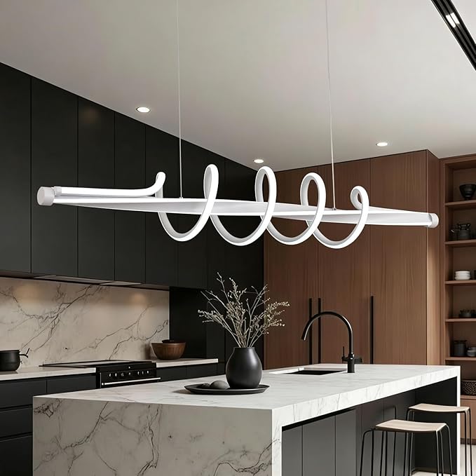 Modern LED Pendant Lighting Fixtures, Dimmable Led Chandelier with Remote Control,Acrylic and Aluminum Music Shape Adjustable Kitchen Island Hanging Lamp Painting Lamp for Dining Table Office Bedroom