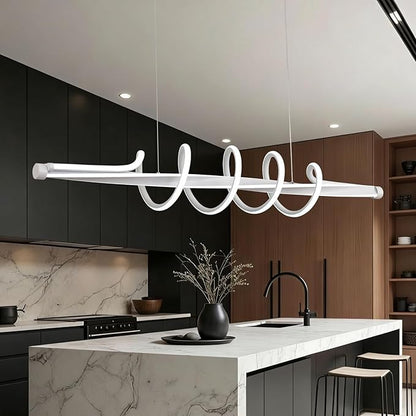 Modern LED Pendant Lighting Fixtures, Dimmable Led Chandelier with Remote Control,Acrylic and Aluminum Music Shape Adjustable Kitchen Island Hanging Lamp Painting Lamp for Dining Table Office Bedroom