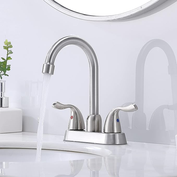 Hotis 2 Pack Bathroom Sink Faucet Brushed Nickel, 4 Inch 2 Handle Bathroom Sink Faucet for 1 or 3 Hole, Centerset Bathroom Faucet for Sink Vanity, with Pop-up Drain and Supply Hoses, HT-SLYT008L-2-1