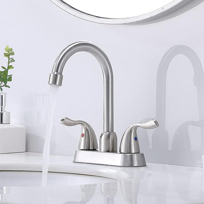 Hotis 2 Pack Bathroom Sink Faucet Brushed Nickel, 4 Inch 2 Handle Bathroom Sink Faucet for 1 or 3 Hole, Centerset Bathroom Faucet for Sink Vanity, with Pop-up Drain and Supply Hoses, HT-SLYT008L-2-1