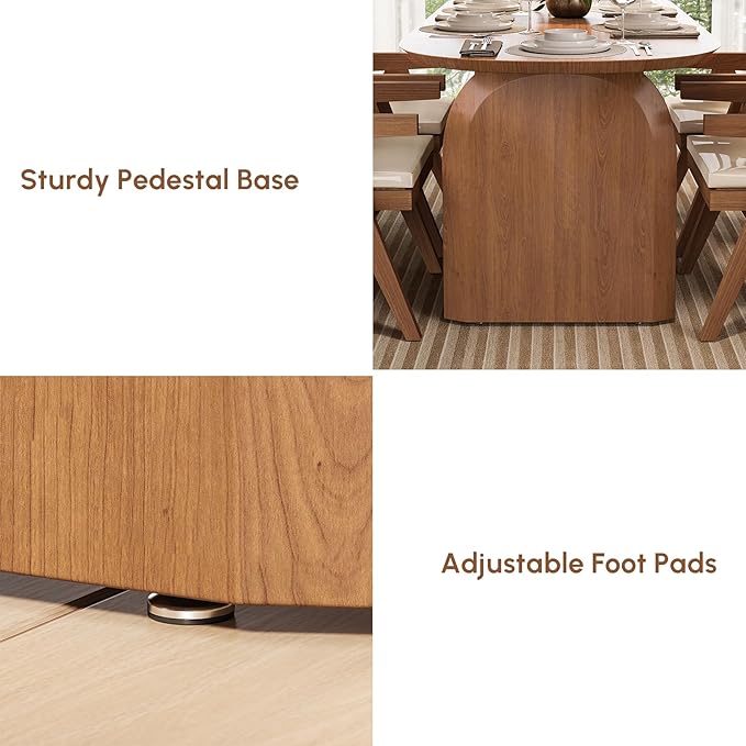 homary Japandi Oval Dining Table for 4, 59.1 Inch Solid Pine Wood Kitchen Table, Modern Mid Century Minimalist Kitchen & Dining Room Table, Double Pedestal Base, Walnut