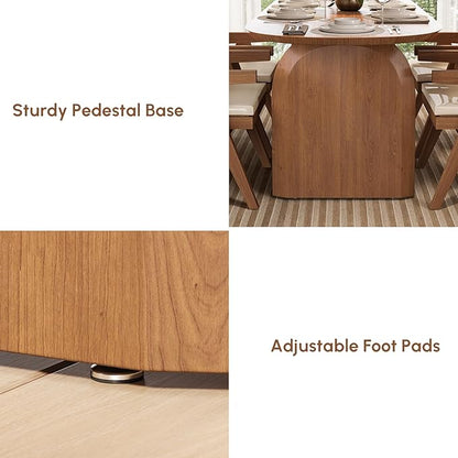 homary Japandi Oval Dining Table for 4, 59.1 Inch Solid Pine Wood Kitchen Table, Modern Mid Century Minimalist Kitchen & Dining Room Table, Double Pedestal Base, Walnut