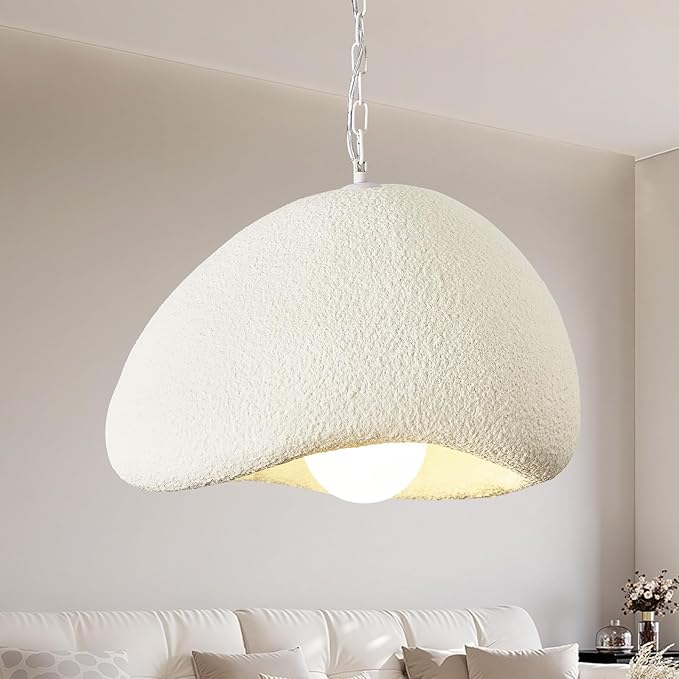 Wabi Sabi Pendant Lights,15.7in White Modern Pendant Light Resin Hanging Lamp Kitchen Island Lighting Modern Japandi Chandelier for Dining Room Bedroom Hallway Restaurant Foyer