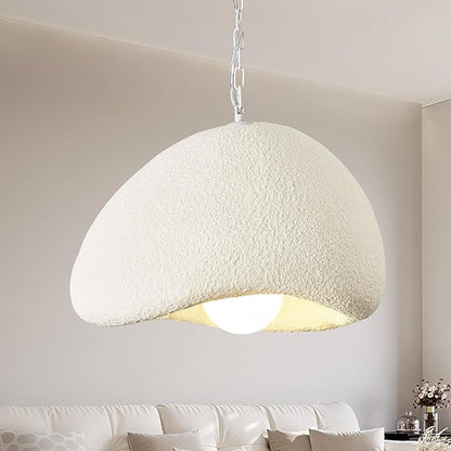 Wabi Sabi Pendant Lights,15.7in White Modern Pendant Light Resin Hanging Lamp Kitchen Island Lighting Modern Japandi Chandelier for Dining Room Bedroom Hallway Restaurant Foyer
