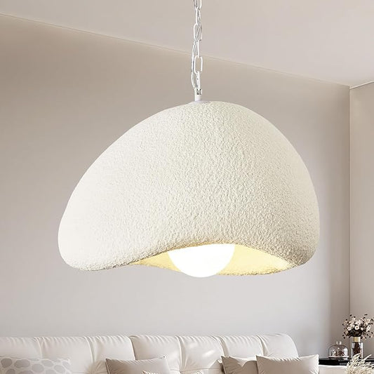 Wabi Sabi Pendant Lights,15.7in White Modern Pendant Light Resin Hanging Lamp Kitchen Island Lighting Modern Japandi Chandelier for Dining Room Bedroom Hallway Restaurant Foyer