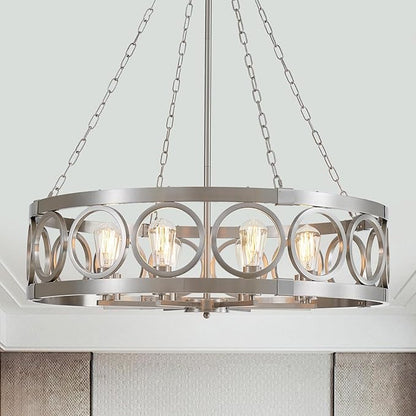 XINGQI Large Drum Chandelier 32.3" Brushed Nickel Chandeliers for Dining Room, Modern 8-Light Round Pendant Lighting Fixture for Living Room Office Kitchen Island