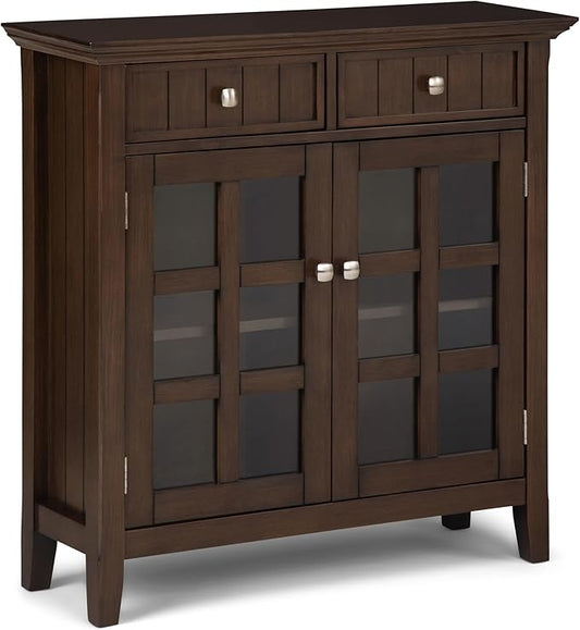 SIMPLIHOME Acadian Storage Cabinet - 36 inch Wide Solid Wood Entryway Storage Cabinet in Natural Aged Brown, Transitional Cabinet for Hallway or Living Room with 2 Drawers and Adjustable Shelves