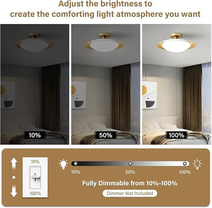 Dimmable Mid Century Modern Ceiling Light,5CCT LED White and Gold Semi Flush Mount Ceiling Lighting, for Kitchen Bedroom Hallway Bathroom 2700K-6000K 15.75 in