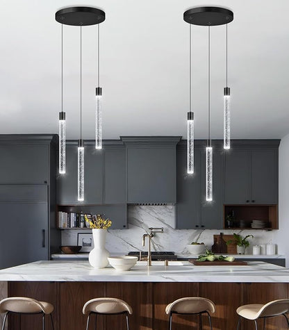 3 Lights Crystal Pendant Lights for Kitchen Island Mini Chandelier Adjustable Hanging Ceiling Light fixtures LED Dimmable Pendant Lighting for Dining Room Hallway