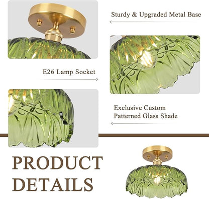 Flush Mount Ceiling Light,Green Hallway Lights Fixture Ceiling,9.4" Flower Light E26 Vintage Light Fixtures for Porch Corridor Bedroom