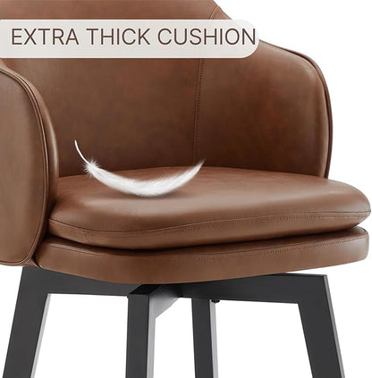 KISLOT Counter Height Barstools 26 inch Upholstered Swivel Bar Stools with Back for Kitchen Island,Set of 2,Brown PU Leather