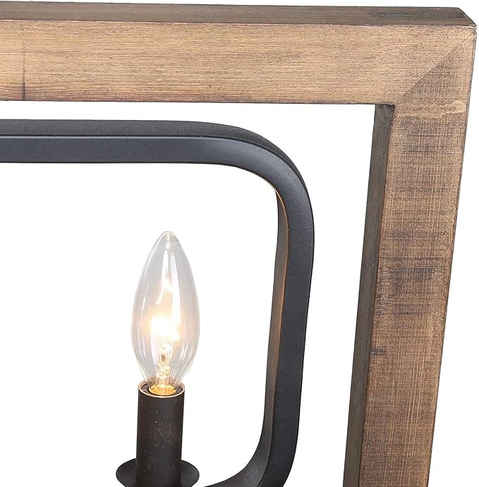 LOG BARN Farmhouse Chandelier, Pendant Lighting for Kitchen Island in Distressed Wood and Black Metal Finish, Ceiling Hanging Fixture for Dining Room