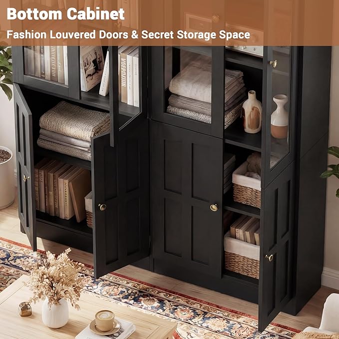 Cyclysio Kitchen Pantry Cabinet, 80" Wood Pantry Storage Cabinet with Doors and Adjustable Shelves, Kitchen Cabinet with Thickened Top Panel, Tall Cabinet for Livingroom, Pantry, Bathroom (1, Black)
