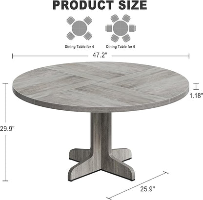 IDEALHOUSE Round Dining Table for 4, 47 Inches Dining Room Table with Wooden Base, Circle Kitchen Dinner Table for Dining Room, Kitchen, Living Room (Table Only), Grey
