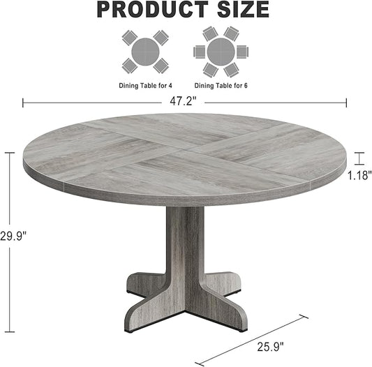 IDEALHOUSE Round Dining Table for 4, 47 Inches Dining Room Table with Wooden Base, Circle Kitchen Dinner Table for Dining Room, Kitchen, Living Room (Table Only), Grey