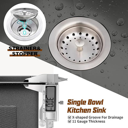Black 22x18 Inch Kitchen And Bar Sink - Stainless Steel Drop In Small Single Bowl Kitchen Sink With Bottom Grid,Silicon Mat And Drain Assembly Set