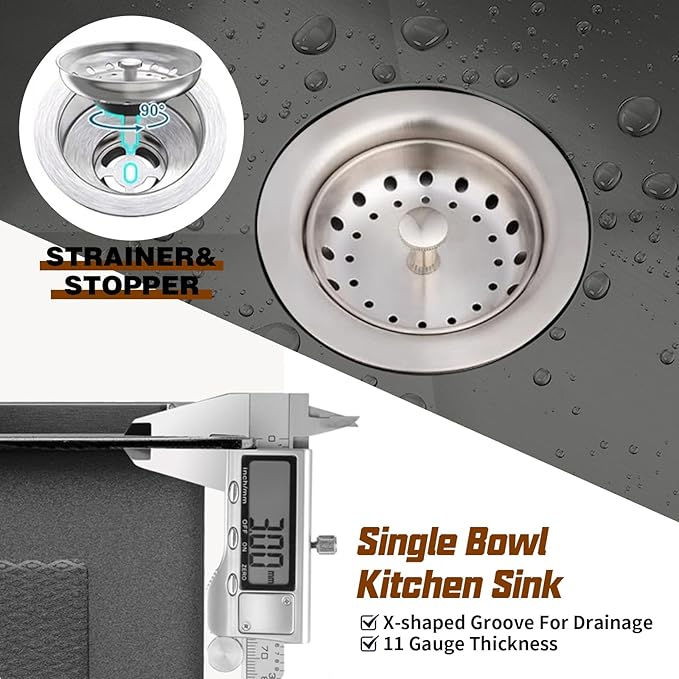 Black Kitchen Sink,25x22 Inch Kitchen Sink Stainless Steel Drop In Kitchen Sink Topmount Stylish and Modern Look Sink With Bottom Grid,Silicon Mat And Drain Assembly Add Elegance & Enhance Usability