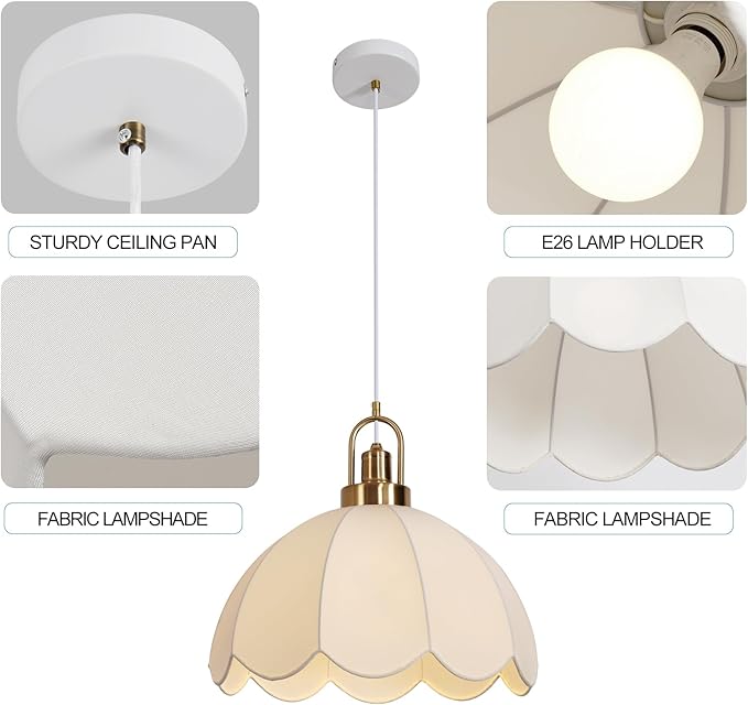 17.72" Modern Boho Pendant Light Vintage Farmhouse White Fabric Pendant Light Fixtures Modern Hand Woven Pendant Lights for Kitchen Island, Dining Room, Bedroom, Hallway, Entryway, Bar