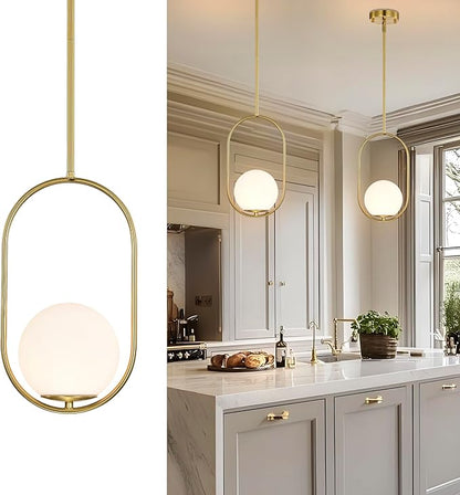 Alighting Gold Globe Pendant Lights Kitchen Island | Mid-Century Modern E12 Pendant Light Fixtures for Dining Room, Bedroom, Entryway, Commercial Spaces, Adjustable Length with 5.9" Glass Shade