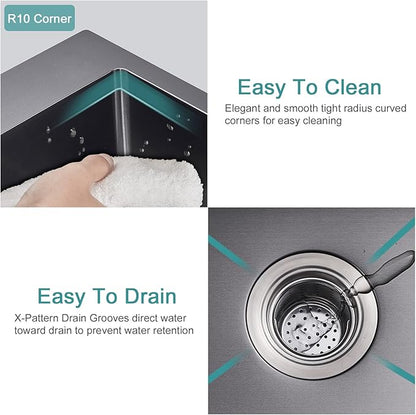 28x18 inch Drop in Kitchen Sink Black - 18 Gauge Top mount Bar Sink Single Bowl, 9 inch Deep T304 Stainless Steel Overmount Sinks Handmade with Strainer