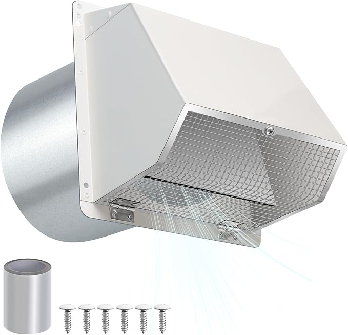 7Inch Hooded Wall Vent with Screen and Damper,Galvanized Steel Exhaust Vent Cover Cap Outside,Wall Vent Cover Exterior Outdoor Vent Hood for Kitchen Range Hood Laundry Dryer Bathroom Fan Duct Air Vent