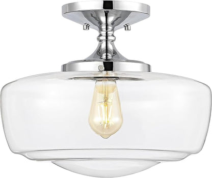 JONATHAN Y 14" Chrome Modern Farmhouse LED Flush Mount Light Fixture, Clear Glass Shade, Rustic Industrial Schoolhouse Lamp for Kitchen Hallway Bedroom (JYL7517C)